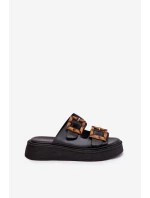 Eko Kožené Sandály Dámské Na Platformě S Přezkami Černé Xanivia