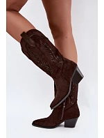 Dámské kozačky v stylu cowboy s podpatkem z eko semiše hnědé Jarissa Dámské kozačky v stylu cowboy s podpatkem z eko semiše hnědé Jarissa