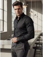 Pánská elegantní hladká černá košile SLIM FIT FashionStreet DX2599 Pánská elegantní hladká černá košile SLIM FIT FashionStreet DX2599