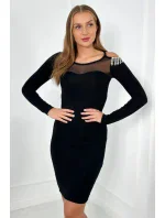 Pletené šaty se síťovinou nahoře černý