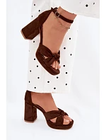 Dámské sandály na podpatku z imitace semiše čokoládové Rosetta