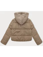 Tmavě béžová krátká dámská zimní bunda s teplákovou kapucí J Style (16M9187-158) Tmavě béžová krátká dámská zimní bunda s teplákovou kapucí J Style (16M9187-158)