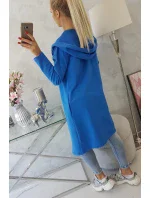 Dlouhý kabát s kapucí chrpově modrý