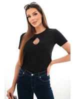 Dámská viskózová žebrovaná halenka s ozdobným výstřihem u dekoltu černá