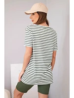 Dámský viskózový pruhovaný komplet s krátkým rukávem a kraťasy khaki Dámský viskózový pruhovaný komplet s krátkým rukávem a kraťasy khaki