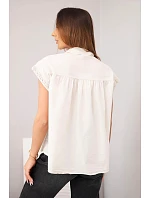 Dámská bavlněná košilová halenka s krajkou a krátkým rukávem béžová Dámská bavlněná košilová halenka s krajkou a krátkým rukávem béžová