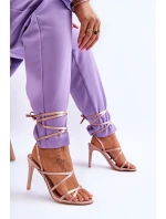 Dámské Sandály Vázané Na Vysokém Podpatku Béžove Meya