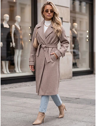 Dlouhý dámský kabát s vázáním v pase, Fango FashionStreet NY0810 Dlouhý dámský kabát s vázáním v pase, Fango FashionStreet NY0810