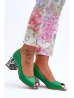 Kůže Boty S Ozdobným Podpatkem Lewski Shoes 2608/K Zelené