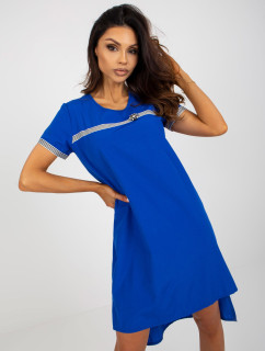 Tmavě modré asymetrické šaty s krátkým rukávem