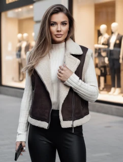 Dámská semišová vesta s ovčí kůží WOOLZIP hnědá FashionStreet TY4746z