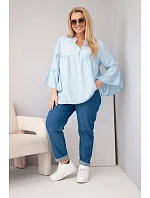 Dámská viskózová halenka Plus Size s volánovým rukávem a výstřihem do V modrá Dámská viskózová halenka Plus Size s volánovým rukávem a výstřihem do V modrá