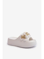 Dámské Pěnové Žabky S Ozdobami Na Hrubé Podrážce Bílé Bremavia