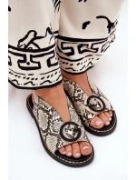 Ploché sandály s ozdobou hadí vzor béžovo-hnědé Haliones