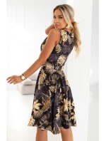 114-18 Černé midi šaty s elegantním horním dílem a rozšířenou spodní částí - zlaté listy 114-18 Černé midi šaty s elegantním horním dílem a rozšířenou spodní částí - zlaté listy