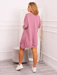 Šaty s potiskem a rozšířenou spodní částí tmavě růžové