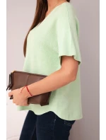 Dámská svetr s krátkým rukávem a výstřihem do V mátová