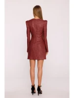 M869 Tvídové šaty s výstřihem do V - bordó