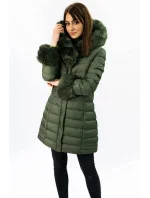 Prošívaná dámská zimní bunda v khaki barvě s kapucí (w750-1)