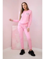 Dámská bavlněná souprava s ozdobným srdíčkem bonbónově růžová