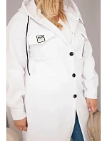Dámský kabát Plus Size s kapucí zapínaný na knoflíky bílý