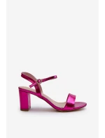Metalické sandály na podpatku Fuksja Glindra