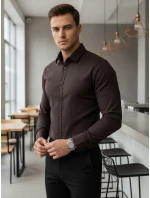 Pánská elegantní hladká tmavě hnědá košile SLIM FIT FashionStreet DX2682
