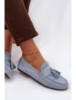 Dámské mokasíny s plochou podrážkou a třásněmi, modré Marilisse