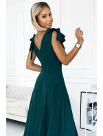 405-4 ELENA Dlouhé šaty s výstřihem a zavazováním na ramenou - BOTTLE GREEN 405-4 ELENA Dlouhé šaty s výstřihem a zavazováním na ramenou - BOTTLE GREEN