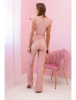 Dámský overal s ozdobným zavazováním v pase pudrově růžová