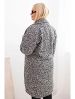 Dámský kabát Plus Size s vlnou zapínaný na knoflíky s kapsami a límcem grafitový melír
