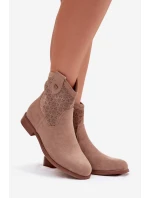 Dámské kotníkové boty na nízkém podpatku s perforovaným vzorem S.Barski HY61-8025 Béžové