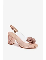 Průhledné sandály na podpatku s krystaly D&A MR61-9013 Růžové Zlaté