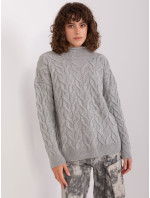 Šedý dámský kabelový pletený svetr