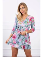 Modré květinové šaty s vázáním v pase Modré květinové šaty s vázáním v pase