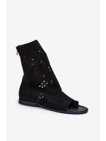 Zazoo 3437 Dámské Semišové Sandály S Hřebínkem Na Zip Černé