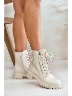 Lakované boty workerky na zip zateplené béžové Ravanthia