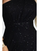 656-3 Dlouhé třpytivé večerní šaty na jedno rameno - klasické černé