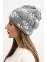 Dámská zimní pletená čepice se vzorem sněhových vloček K463 šedá