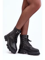 Kůže Botky Workery Na Ploché Podpatku GOE MM2N4021 Černé Kůže Botky Workery Na Ploché Podpatku GOE MM2N4021 Černé