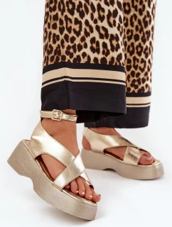 Dámské Sandály Na Platformě A Klínu Eko Kůže Zlaté Tenzorus