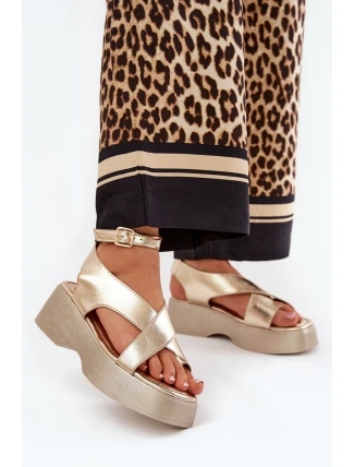 Dámské Sandály Na Platformě A Klínu Eko Kůže Zlaté Tenzorus