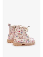 Dětské Zateplené Kotníkové Boty Se Zipem Jednorožci Béžové Tiptop