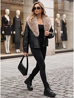 Dámská zimní kožená bunda s kožešinou, černá, FashionStreet TY6029 Dámská zimní kožená bunda s kožešinou, černá, FashionStreet TY6029