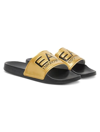 Pánské sportovní žabky Emporio Armani EA7 černé/zlaté – 7X000108-AF15118-MZ097 Pánské sportovní žabky Emporio Armani EA7 černé/zlaté – 7X000108-AF15118-MZ097