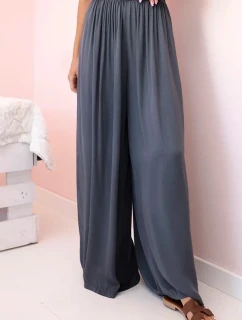 Široké dámské kalhoty z viskózy s elastickým pasem grafitové