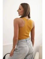 Dámská pruhovaná top na ramínkách s ozdobnou nášivkou hořčicová Dámská pruhovaná top na ramínkách s ozdobnou nášivkou hořčicová