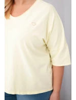 Dámská bavlněná oversize halenka Plus Size s výstřihem do V žlutá