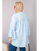 Dámská viskózová halenka Plus Size s volánovým rukávem a výstřihem do V modrá Dámská viskózová halenka Plus Size s volánovým rukávem a výstřihem do V modrá