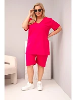 Dámská bavlněná souprava Plus Size s halenkou a šortkami fuchsiová Dámská bavlněná souprava Plus Size s halenkou a šortkami fuchsiová